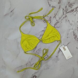 Good American Swim Top Women 1 2 S M Small Crinkle Tiny Ties Yellow Bikini